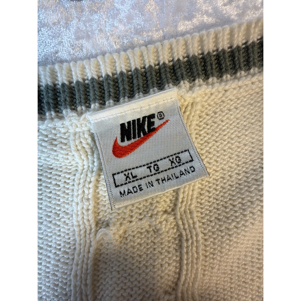 Vintage 90s Nike Tennis Mens XL Sweater Vest Cable Knit Swoosh Preppy - Picture 2 of 7
